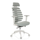 Sedia da ufficio professionale ERGO LINE W con rivestimento in tessuto grigio, schienale segmentato e struttura bianca di hjh OFFICE