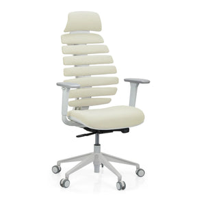 Sedia da ufficio professionale ERGO LINE W in Salted Caramel con rivestimento in tessuto beige e struttura bianca di hjh OFFICE