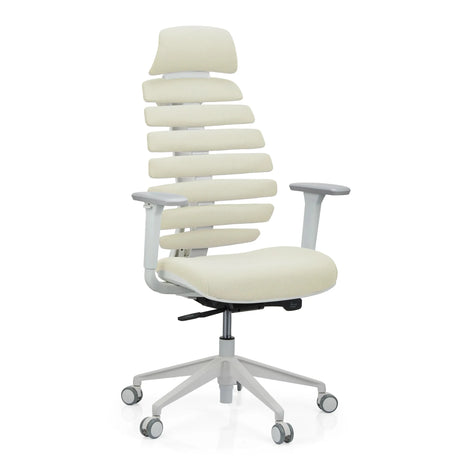 Sedia da ufficio professionale ERGO LINE W in Salted Caramel con rivestimento in tessuto beige e struttura bianca di hjh OFFICE