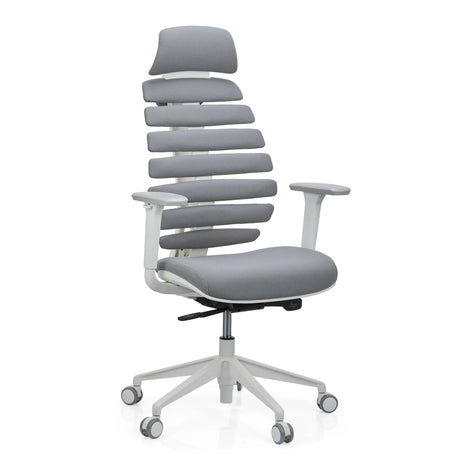 Sedia da ufficio professionale ERGO LINE W con rivestimento in tessuto grigio e struttura bianca di hjh OFFICE