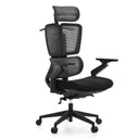 Sedia da ufficio professionale Ergo U2 Flex3 in nero con rivestimento in rete, poggiatesta e braccioli regolabili di hjh OFFICE