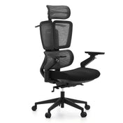Sedia da ufficio professionale Ergo U2 Flex3 in nero con rivestimento in rete, poggiatesta e braccioli regolabili di hjh OFFICE