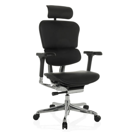 Poltrona di lusso ERGOHUMAN GEN2 in pelle nera con poggiatesta e base cromata di hjh OFFICE