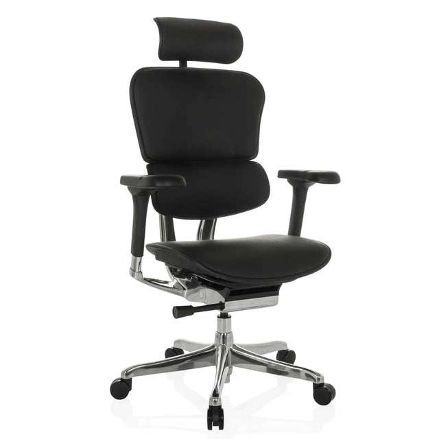 Poltrona di lusso ERGOHUMAN GEN2 in pelle nera con poggiatesta e base cromata di hjh OFFICE