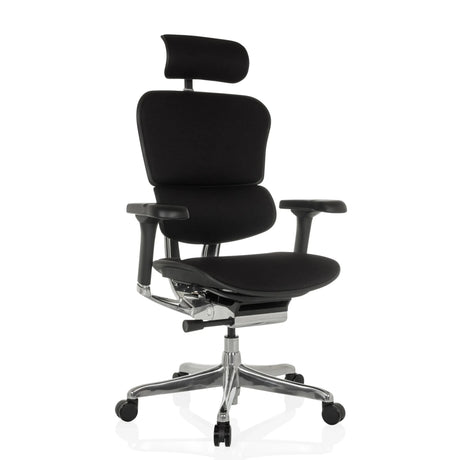 Poltrona di lusso ERGOHUMAN GEN2 con rivestimento in tessuto nero, poggiatesta e struttura in metallo lucido di hjh OFFICE