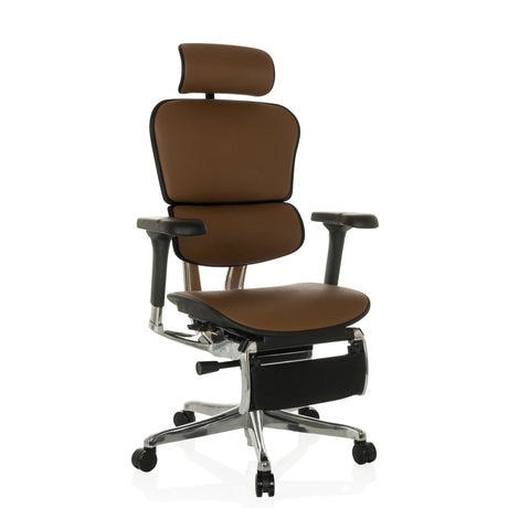Poltrona di lusso ERGOHUMAN PLUS LEGPRO GEN2 in pelle marrone con poggiatesta e poggiapiedi di hjh OFFICE