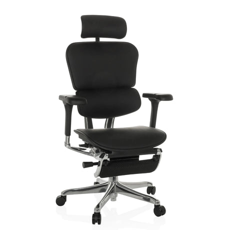 Poltrona di lusso ERGOHUMAN PLUS LEGPRO GEN2 in pelle nera con poggiatesta e poggiapiedi di hjh OFFICE
