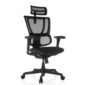 Poltrona di lusso ERGOHUMAN SLIM ECO F GEN2 con rivestimento in rete nera, poggiatesta e braccioli di hjh OFFICE