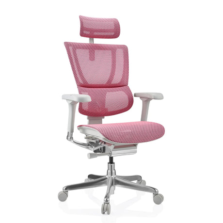 Poltrona di lusso ERGOHUMAN SLIM G GEN2 con rivestimento in rete rosa e struttura bianca di hjh OFFICE