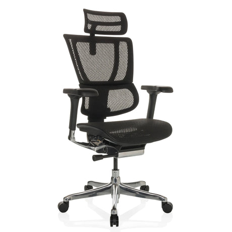 Poltrona di lusso ERGOHUMAN SLIM GEN2 con rivestimento in rete nera e base a stella lucida di hjh OFFICE