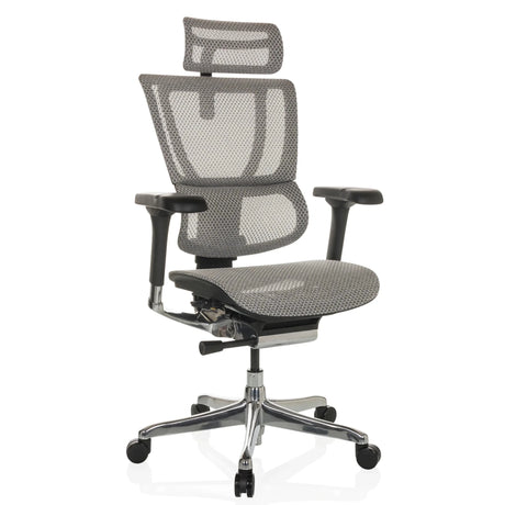 Poltrona di lusso ERGOHUMAN SLIM GEN2 con rivestimento in rete grigio chiaro e base cromata di hjh OFFICE