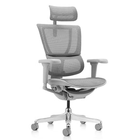 Poltrona di lusso ERGOHUMAN SLIM ULTRA G GEN2 con rivestimento in rete grigia, poggiatesta e braccioli di hjh OFFICE