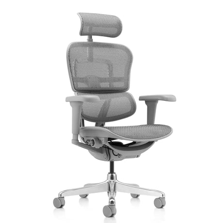 Poltrona di lusso ERGOHUMAN ULTRA G GEN2 con rivestimento in rete grigia, poggiatesta e braccioli di hjh OFFICE