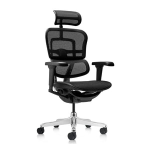 Poltrona di lusso ERGOHUMAN ULTRA GEN2 con rivestimento in rete nera, poggiatesta e base argentata di hjh OFFICE