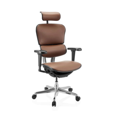 Poltrona di lusso ERGOHUMAN ULTRA L GEN2 con rivestimento in pelle marrone, poggiatesta e braccioli di hjh OFFICE
