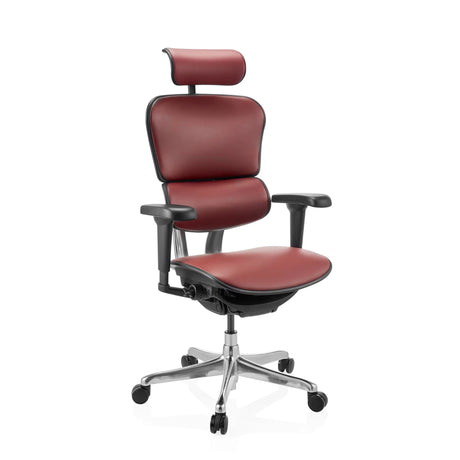 Poltrona di lusso ERGOHUMAN ULTRA L GEN2 con rivestimento in pelle bordeaux, poggiatesta e braccioli di hjh OFFICE