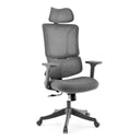 Sedia Home Office Ergomy Colore grigia con rivestimento in rete 3D, poggiatesta e braccioli di MyBuero