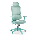 Sedia Home Office Ergomy Colore in turchese con rivestimento in rete, poggiatesta e base a rotelle di MyBuero
