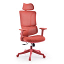 Sedia Home Office Ergomy Colore in rosso con rivestimento in rete, poggiatesta e braccioli di MyBuero