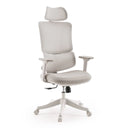 Sedia Home Office Ergomy Colore in beige con rivestimento in rete e poggiatesta di MyBuero