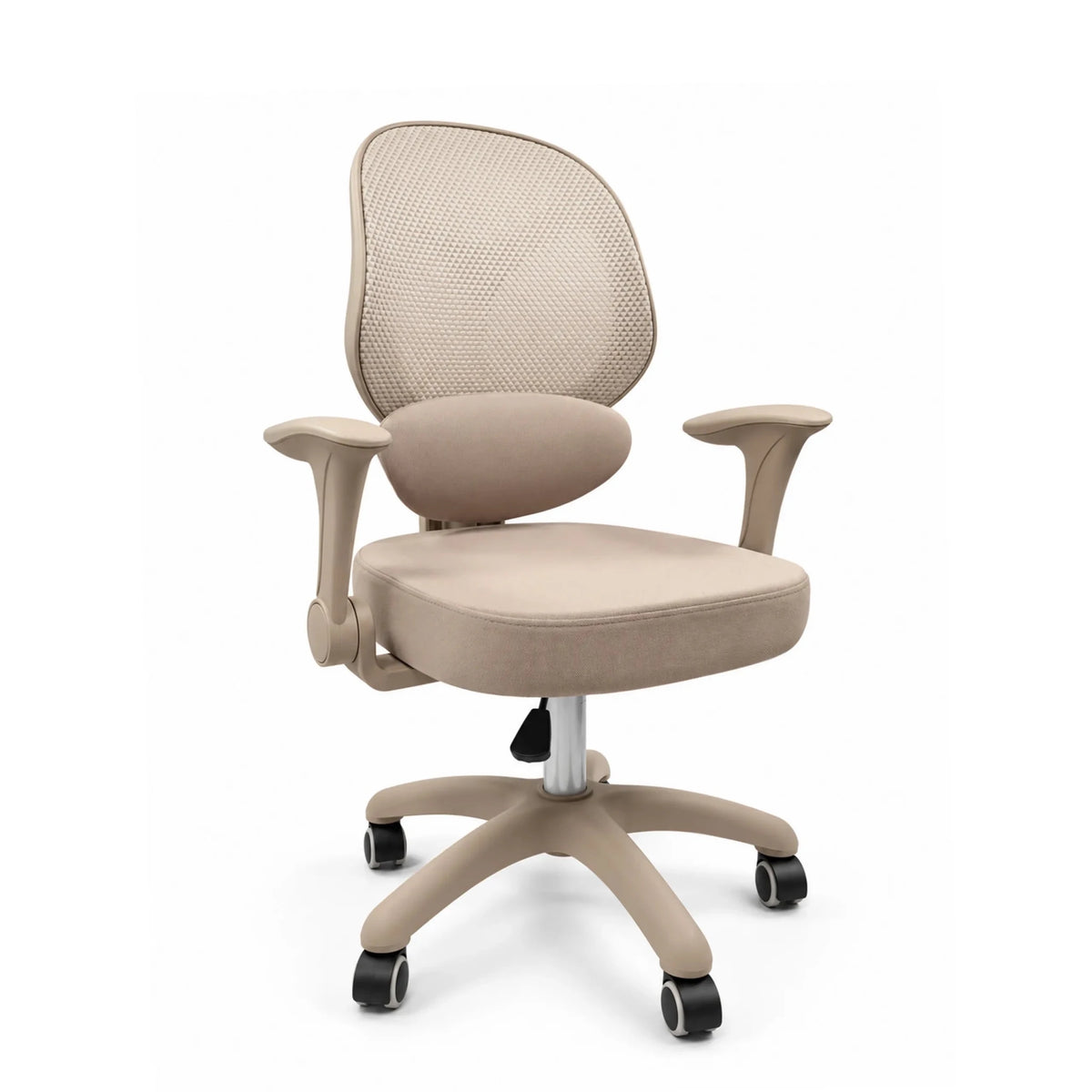 Sedia girevole per bambini Ergomy Kid beige con schienale in rete, braccioli e base a cinque razze con ruote di hjh OFFICE