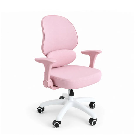 Sedia girevole per bambini Ergomy Kid in rosa con base bianca e supporto lombare integrato di hjh OFFICE