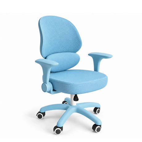 Sedia girevole per bambini Ergomy Kid in blu con rivestimento in rete, braccioli e cinque rotelle di hjh OFFICE
