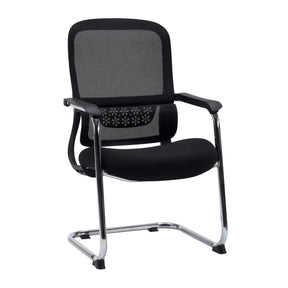 Sedia a sbalzo Ergomy Meet nera con schienale in rete e struttura a slitta cromata di hjh OFFICE