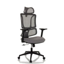 Sedia Home Office ERGOMY con rivestimento in rete grigia, telaio nero e poggiatesta di MyBuero