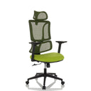 Sedia Home Office ERGOMY con seduta in tessuto verde, schienale in rete e struttura nera di MyBuero