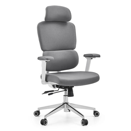 Sedia da ufficio professionale Ergomy WF 2 con rivestimento in tessuto grigio e struttura bianca di hjh OFFICE