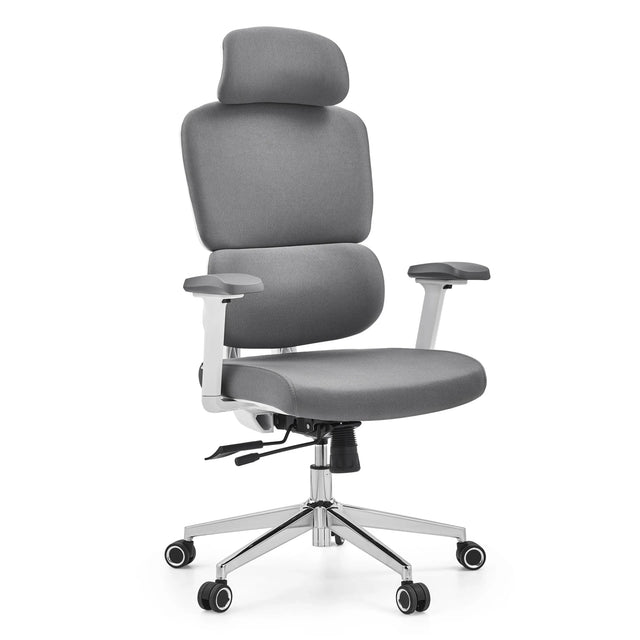 Sedia da ufficio professionale Ergomy WF 2 con rivestimento in tessuto grigio e struttura bianca di hjh OFFICE