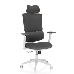 Sedia Home Office ERGOMY WF con rivestimento in tessuto grigio e struttura bianca di MyBuero