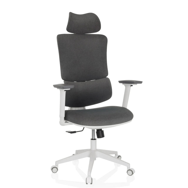 Sedia Home Office ERGOMY WF con rivestimento in tessuto grigio e struttura bianca di MyBuero