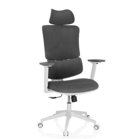 Sedia Home Office ERGOMY WF con rivestimento in tessuto grigio e struttura bianca di MyBuero