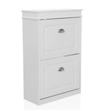 Scarpiera ESTHA 2 bianca con due ante a ribalta e pomelli a conchiglia argentati di hjh LIVING