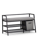 Scarpiera Estha Loft in nero e grigio con cuscino per seduta e scatola portaoggetti di hjh LIVING
