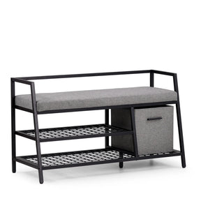 Scarpiera Estha Loft in nero e grigio con cuscino per seduta e scatola portaoggetti di hjh LIVING