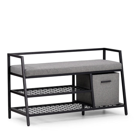 Scarpiera Estha Loft in nero e grigio con cuscino per seduta e scatola portaoggetti di hjh LIVING