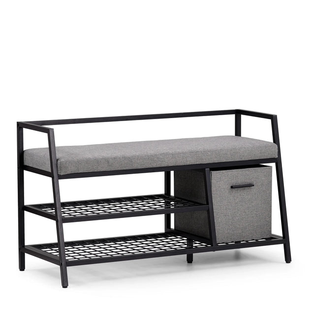 Scarpiera Estha Loft in nero e grigio con cuscino per seduta e scatola portaoggetti di hjh LIVING