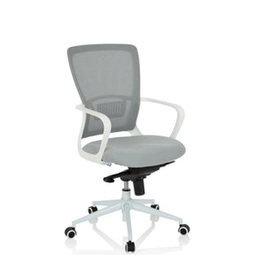 Sedia Home Office ESTRIA in grigio con schienale in rete e struttura bianca di hjh OFFICE