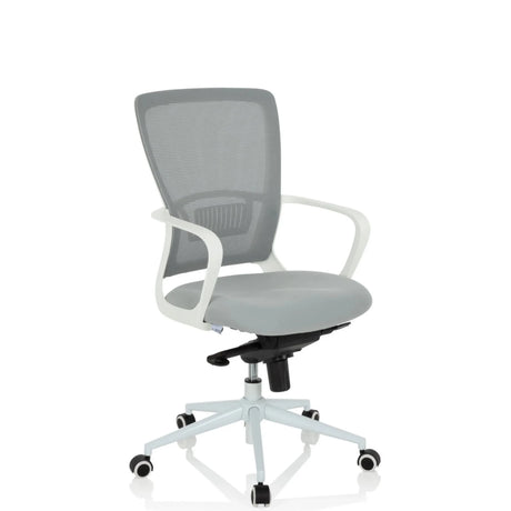Sedia Home Office ESTRIA in grigio con schienale in rete e struttura bianca di hjh OFFICE