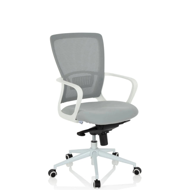 Sedia Home Office ESTRIA in grigio con schienale in rete e struttura bianca di hjh OFFICE