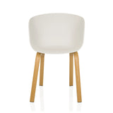 Sedia a conchiglia bianca OSLO W con quattro gambe in legno chiaro di hjh LIVING – vista a 360° (vista frontale 0°)