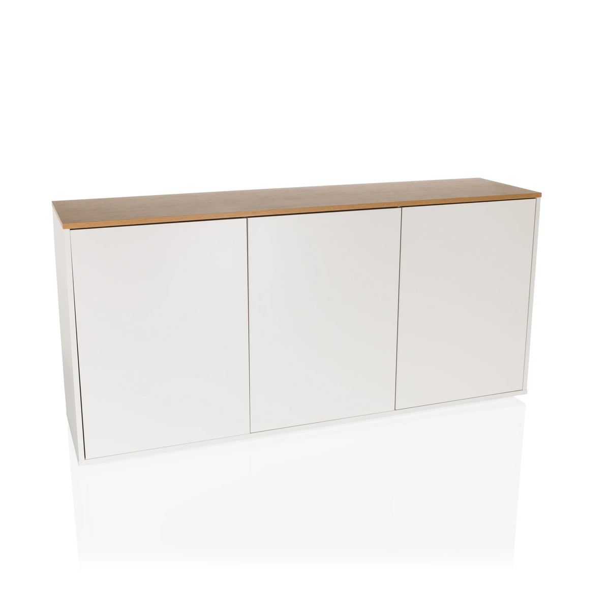Madia bianca KELO S con piano d'appoggio effetto rovere e tre ante di hjh LIVING – vista a 360° (vista frontale 15°)