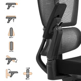 Bracciolo regolabile in quattro dimensioni della sedia da ufficio professionale Ergo U2 Flex3 con diagrammi funzionali di hjh OFFICE