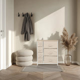 Cassettiera FOLDRESS B in beige con diversi cassetti in tessuto e struttura bianca di hjh LIVING