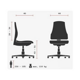 Technische Zeichnung des Drehhockers SITNESS 40 mit einer maximalen Belastung von 110 kg von Topstar