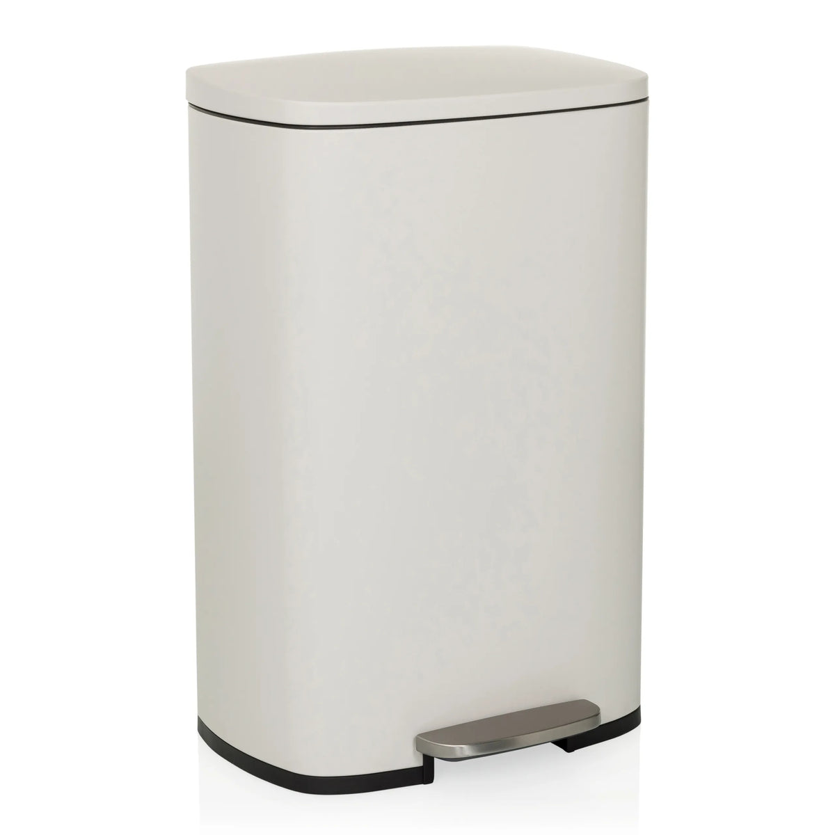 Cestino CLEAN XV beige con coperchio e pedale di hjh OFFICE – vista a 360° (vista frontale a tre quarti 30°)