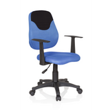 Sedia girevole per bambini KIDDY STYLE blu con schienale in rete, braccioli e base a cinque ruote di hjh OFFICE – vista a 360° (vista frontale a tre quarti 40°)